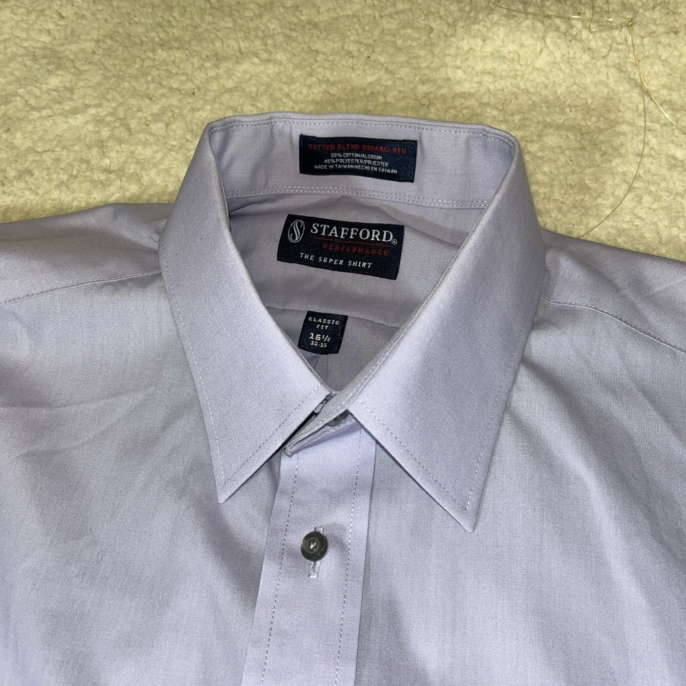 Stafford Super Shirt Performance Dress Shirt 16.5 34/35 Lavender Classic Fit - Picture 5 of 16